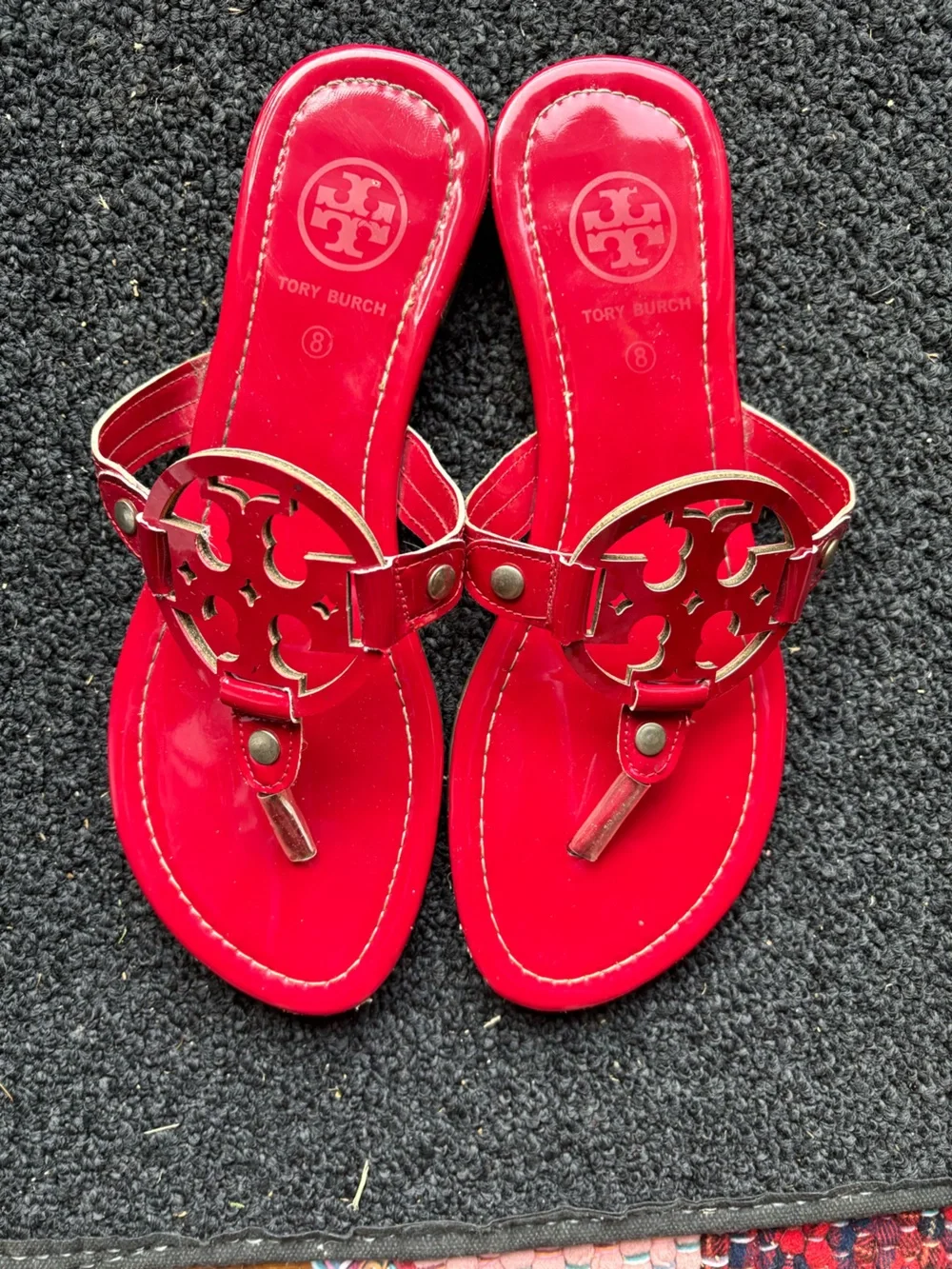 Tory Burch Red Logo Cutout Thong Sandals